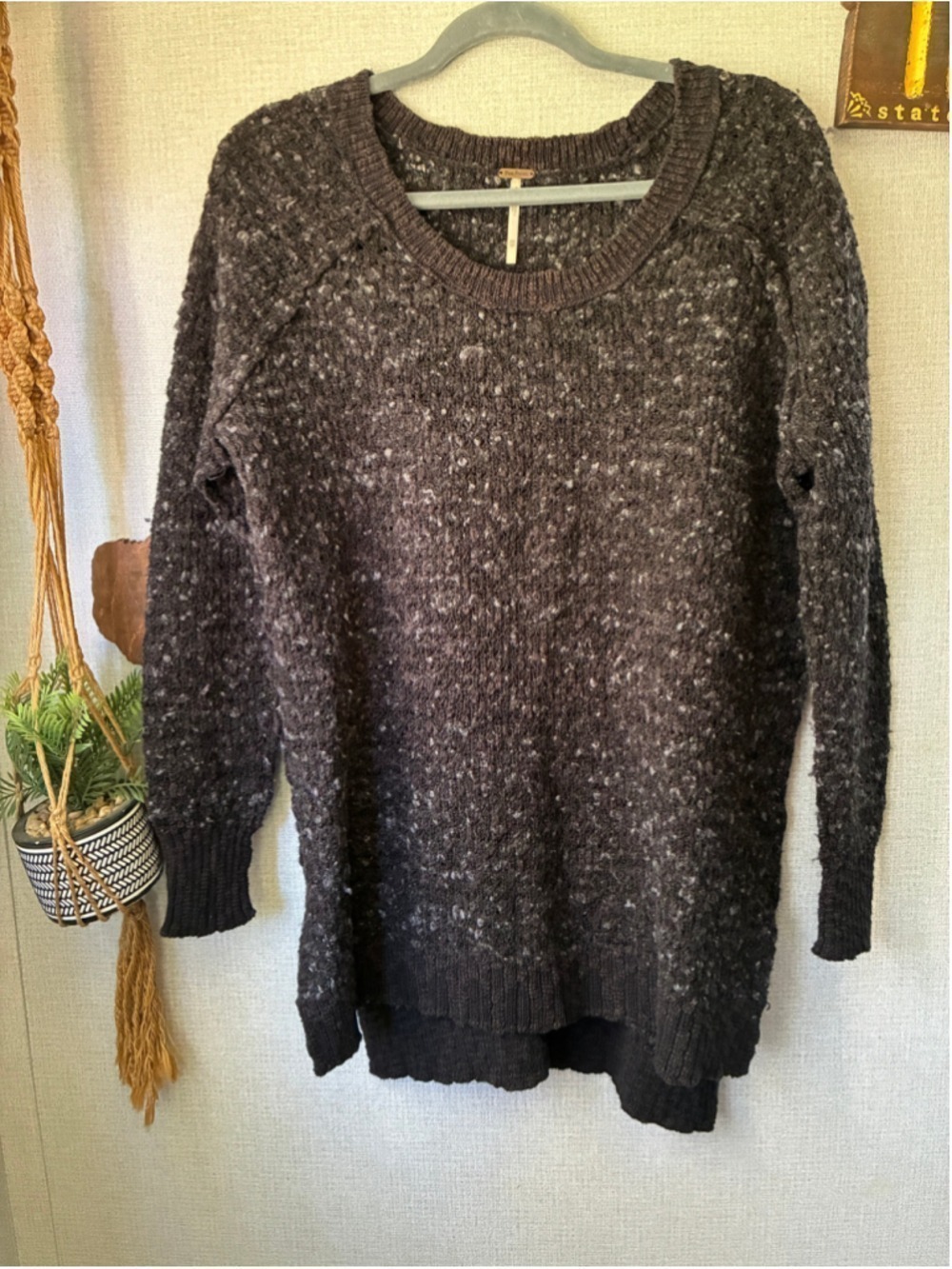 Free People Charcoal White Speckled Crew Neck Sweater XS - Picture 2 of 5